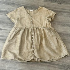 Madewell Dress Womens XXL Mini Beige Linen Blend Alexandra Button Front Pockets