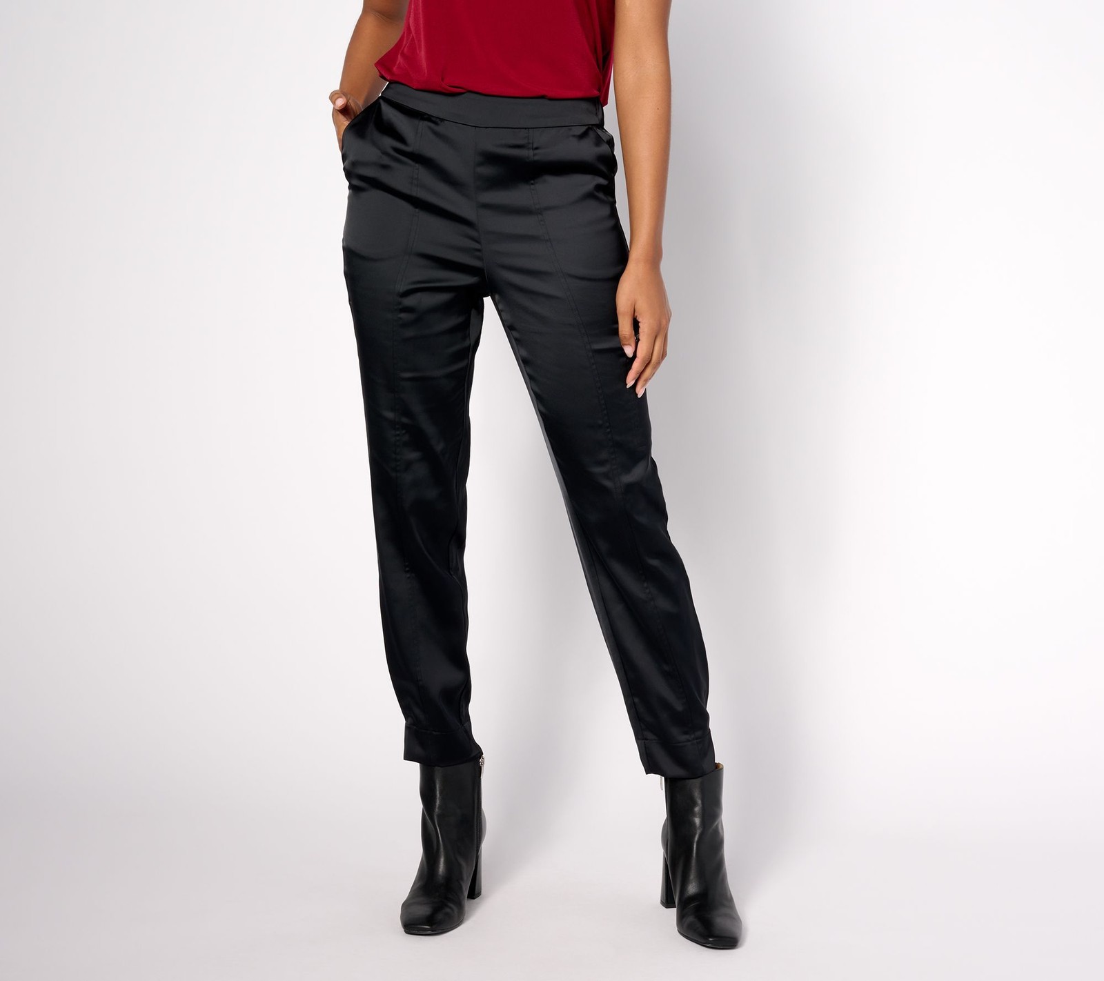 Isaac Mizrahi Live! Women's Plus Sz Pants 2X Sateen Sleek Cargo Black A624659