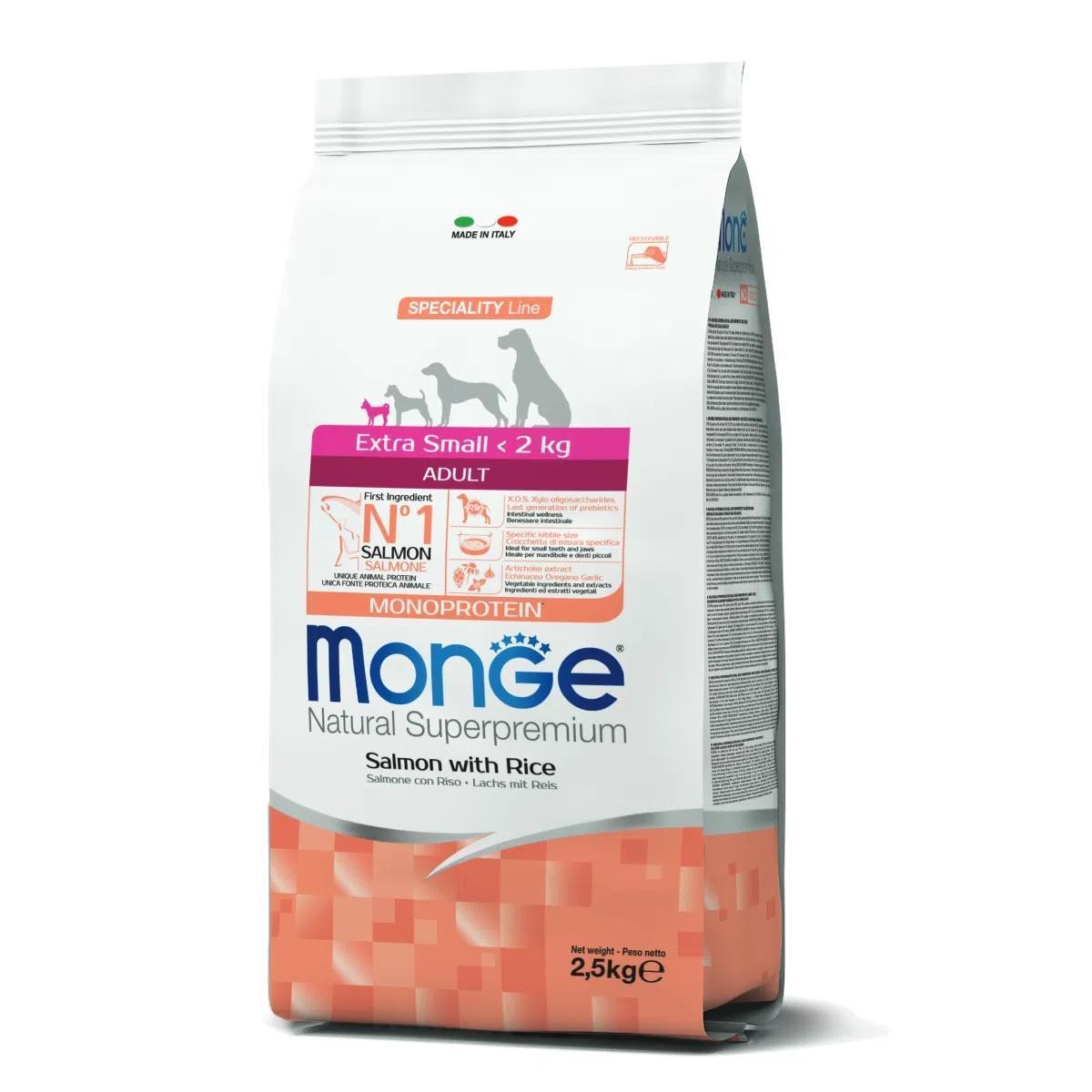 Monge Natural Superpremium Extra Small Adult Monoprotein Salmone con Riso 2,5 kg