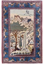 4x7' Genuine Perrsian Tehrran Rug Scenery Carpet #F-6814