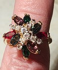 Vintage Women's EDCO Signed Gold Tone Cocktail Ring With Multicolor Stones SZ 5½ — photo 5