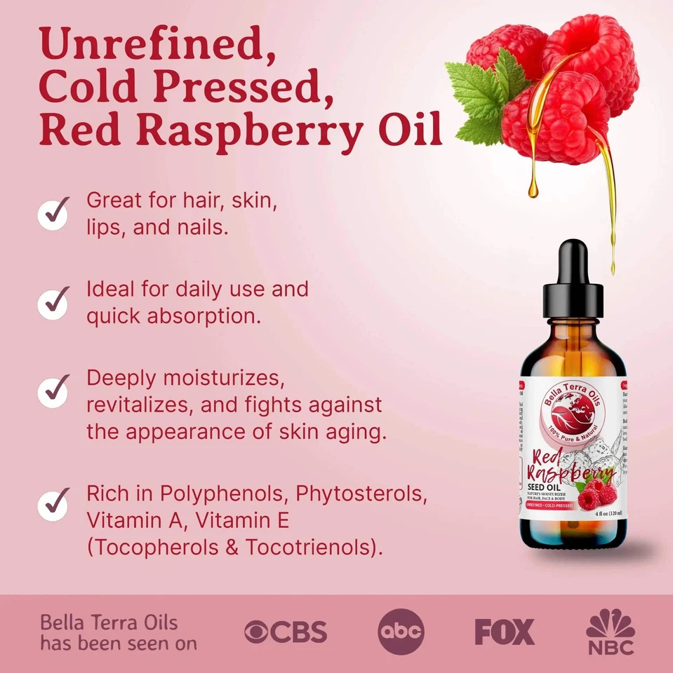 Organic Cold-Pressed Red Raspberry Seed Oil 100% Pure Skin Hair SPF Moisturizer - Image 2 of 4