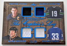 🔥#1/30 Linden Sedin Naslund QUAD RELIC 2020-21 LEAF IN GAME USED ITG CAPTAIN🔥
