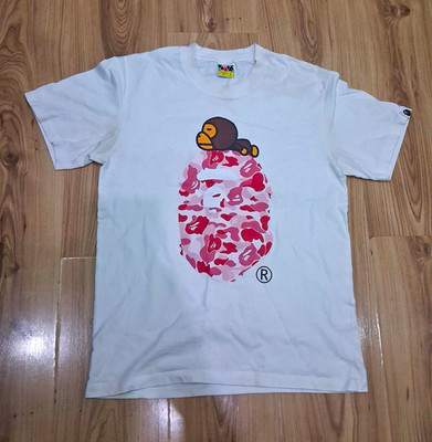 A Bathing Ape BAPE Herren T-Shirt L Weiß Baumwolle Kurzarm Rundhals Logo