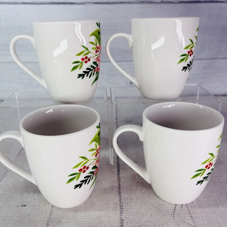 Gibson MAGIC POINSETTIA Rojo Floral Porcelana Navidad 10oz Tazas Tazas Juego de 4 Foto 4 de 4