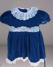 Christmas Blue Velvet, Lace Dress Zipper 3 Toddler Vintage