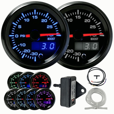 52mm Digital & Pointer -30-30 PSI Turbo Boost Gauge Vacuum Gauge 7 Color