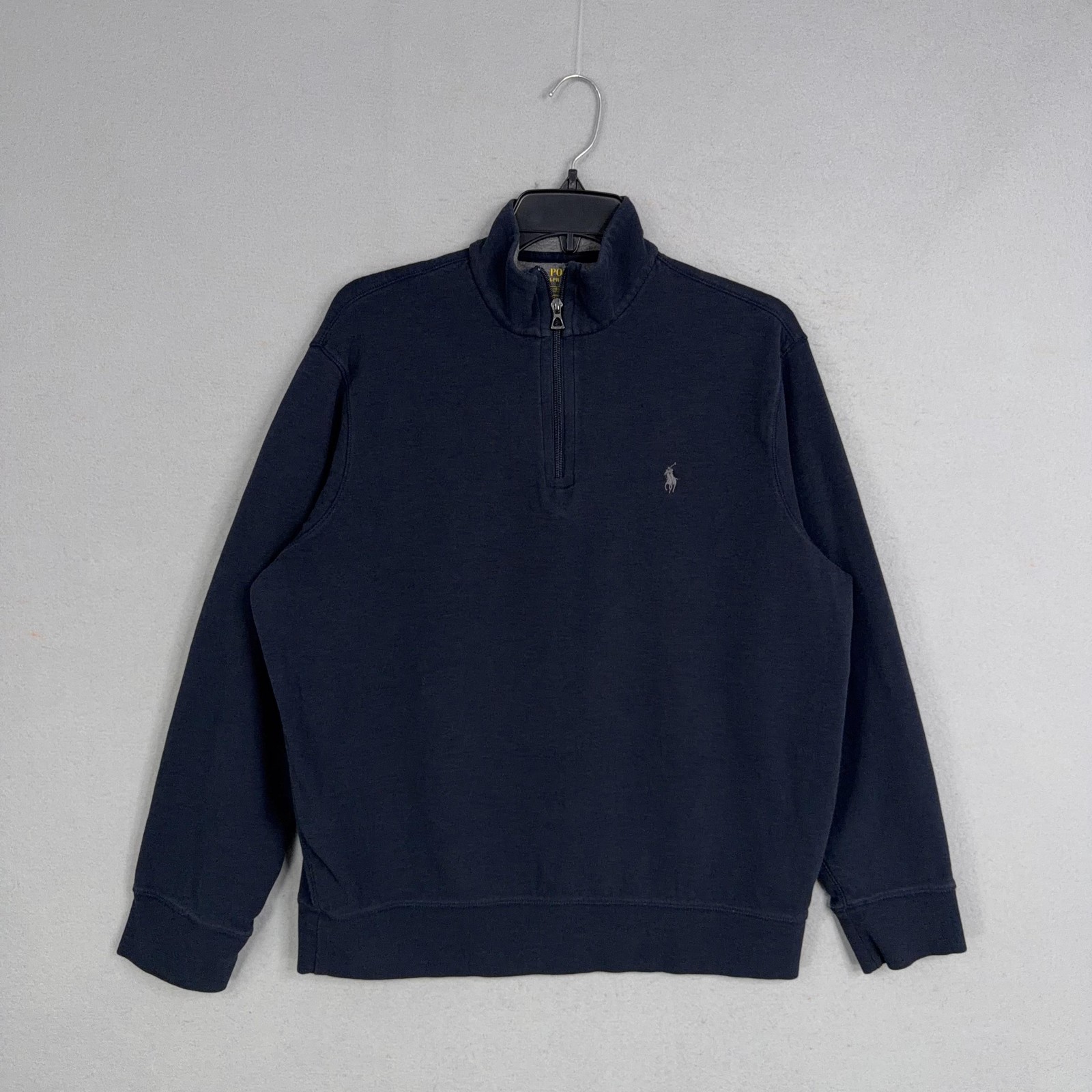 Polo Ralph Lauren Sweatshirt Mens Large Blue 1/4 Zip Mock Neck Fleece Pony Logo