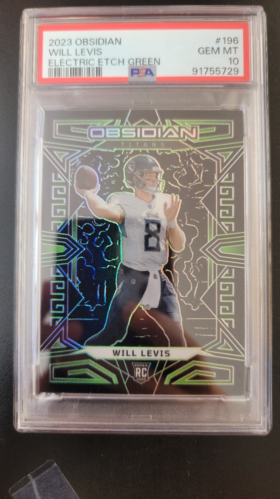 2023 Panini Obsidian Will Levis RC #196 Green Etch 15/25 PSA 10 Titans