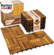 Premium Acacia Wood Interlocking Deck Tiles, 9 PCS 12"X12"X0.9" Patio Flooring,