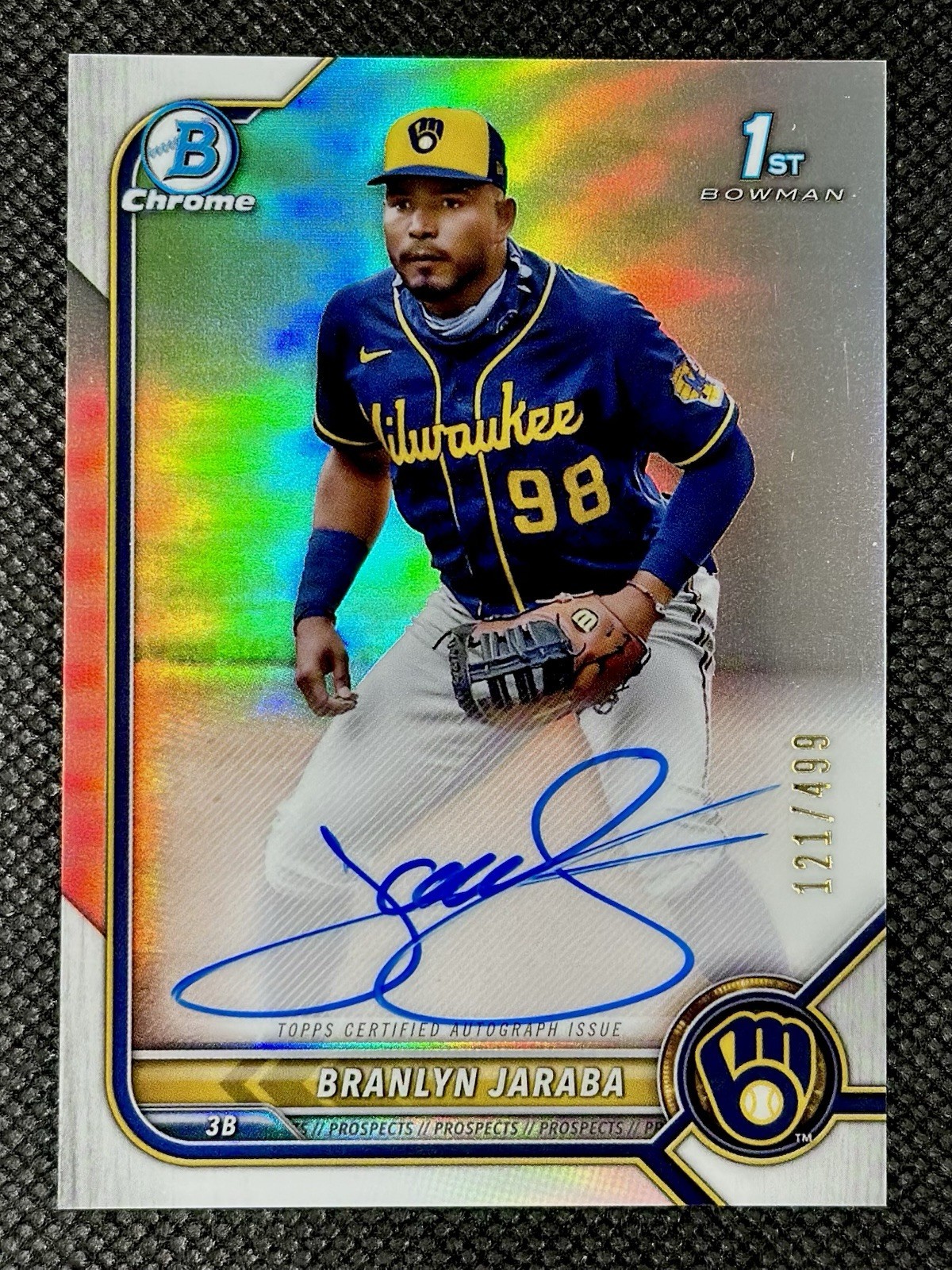 Branlyn Jaraba 2022 Bowman 1st Chrome Refractor AUTO /499 #CPA-BJ BREWERS