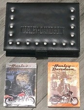 Harley Davidson Sealed Playing Cards Black Leather Case 2 Decks Harley Moto