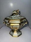 Stangl Antique 22k Gold & Green Brushed Compote 4092 Euc Exc RARE Trenton NJ