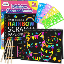 Scratch Paper Art-Crafts Gift: 2 Pack Rainbow Notebooks Supplies Toys Easter Bas