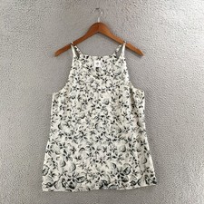 cabi Tank Top Womens M White Black Floral V Neck Sleeveless Polyester Casual