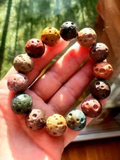 Large Genuine Alashan Agate Carving Lunar Motive Beads Bracelet High Quality