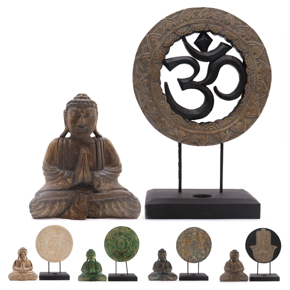 Handgeschnitztes Holz Buddha Feng Shui Set Statue Deko Figur Schreinplatte - Bild 1 von 1