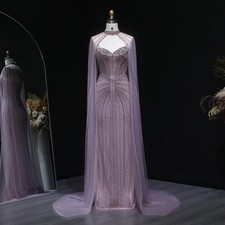 Crystal Sage Green Evening Dress Cape Sleeves Long Pink Wedding Party Gowns