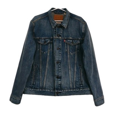 Levis Denim Trucker Jacke Herren Large Blau Knopf Mittellang Regular Fit Mantel