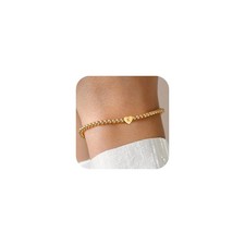 Heart Initial Bracelets for Teen Girls Women - 14K Gold Plated Letter M Initial