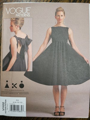 Vogue 1102 American Designer Andrea Katz Dress Tie Back Size 6-12 Uncut