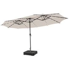 15FT Double-Sided Patio Umbrella 48 Solar LED Lights Crank  Base Outdoor Beige