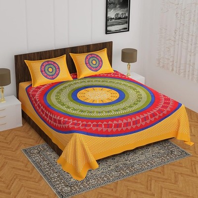 Jaipuri Traditional Floral Double Bed Bedsheet with 2 Pillow Covers Ib 171