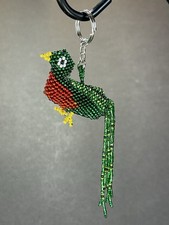 Beaded Quetzal Bird Keychain Guatemalan Souvenirs Handmade