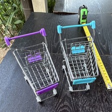 2 Miniature Metal Toy Shopping Carts w/ Wheels, Blue  Purple