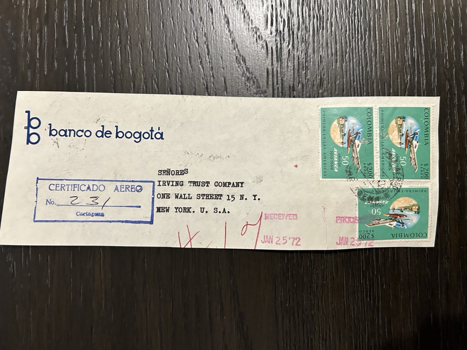 Colombia 1972 Cover Front To USA