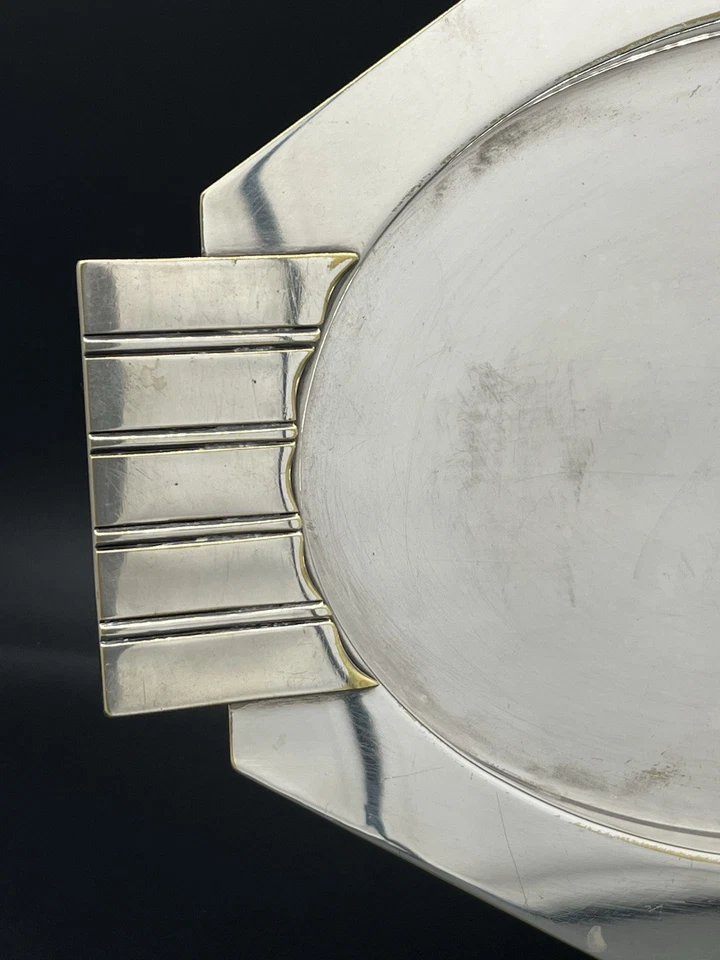 Plat Art Déco en métal argenté orfèvre Bouillet-Bourdelle Paris XXème - Photo 3/4