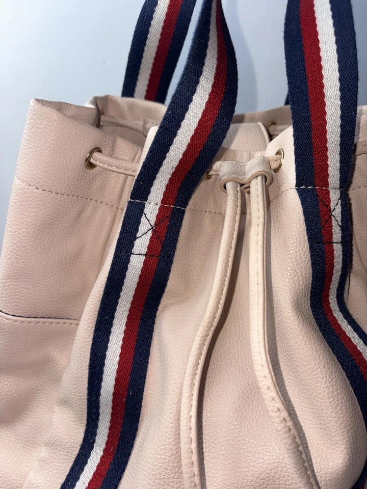 Tommy Hilfiger Bucket Bag Logo TH Monogram Ivory Beige Drawstring Closure - Image 3 of 4