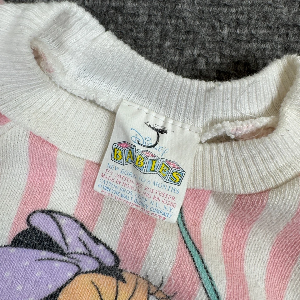 Vintage Disney Babies Minnie Mouse Sweatshirt Baby 0-6M Pullover Cartoon 80s - Image 2 of 4