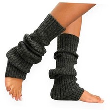 Lambswool Winter Ribbed Leg Warmers Natural Wool Footless Long Socks 1 Charcoal