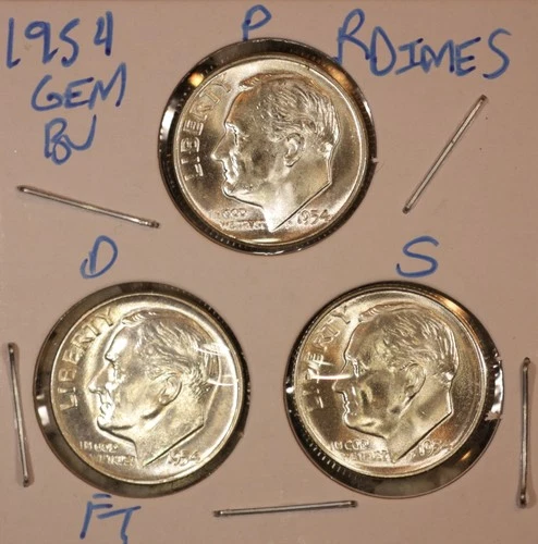 1954 P D S Roosevelt Dimes! GEM BU D FULL BANDS! LUSTER! 541211