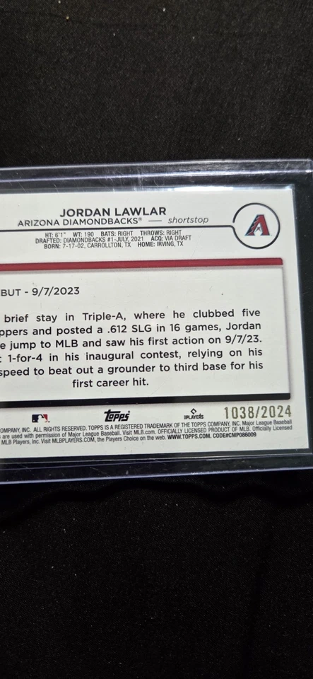 2024 Topps Update Series - Rookie Debut Jordan Lawlar #US41 Gold  1038/2024 - Image 2 of 2