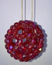  Set of 3 Handcrafted AB red  beaded Tree Bauble 