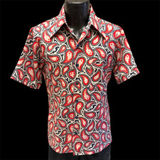 Vtg 70's JCPenney Red SHEER Paisley MoD BUTTERFLY COLLAR Disco Party Shirt M