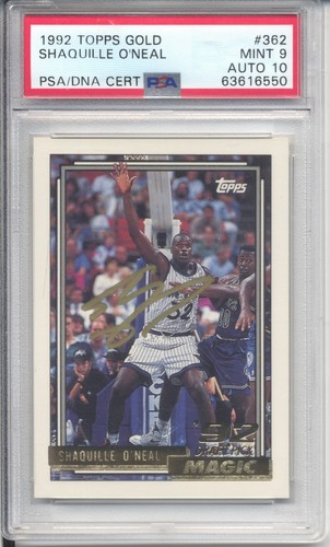 1992 topps gold shaquille o'neal psa 9 auto 10 signed