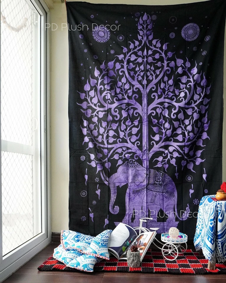 Luna Elefante Tie Dye Doble Tapiz Hippie Árbol Tapices Bohemio Hippy Lanza Foto 2 de 4