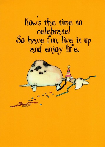 Divertida tarjeta de feliz cumpleaños fiesta animal perro aplanado por mala resaca de Kersten - Imagen 1 de 3