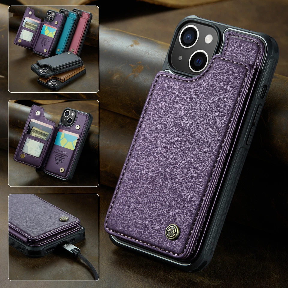 For Apple iPhone 16 15 14 13 11 Pro 7 8 Leather Case Skin Flip Stand Phone Cover - Image 3 of 4