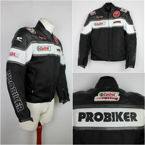Probiker Motorcycle Jacket Race Style Castrol NGK leather size Small