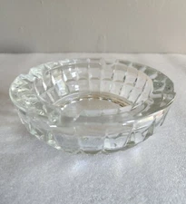 Vintage ~ Heavy Clear Glass Round Ashtray ~ 6" ~ 4 Slot 