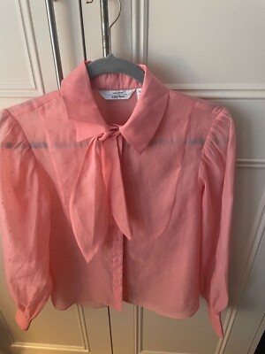 Other Stories pink polka dot blouse with detachable bow size 34