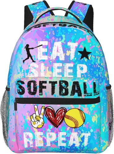 Softball Themed Backpack For Girls - 17 Inch Sports School Bookbag