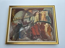 Jo Cain PAINTING ABSTRACT CUBISM WPA ARTIST FAMOUS MID CENTURY MODERN URBAN OIL