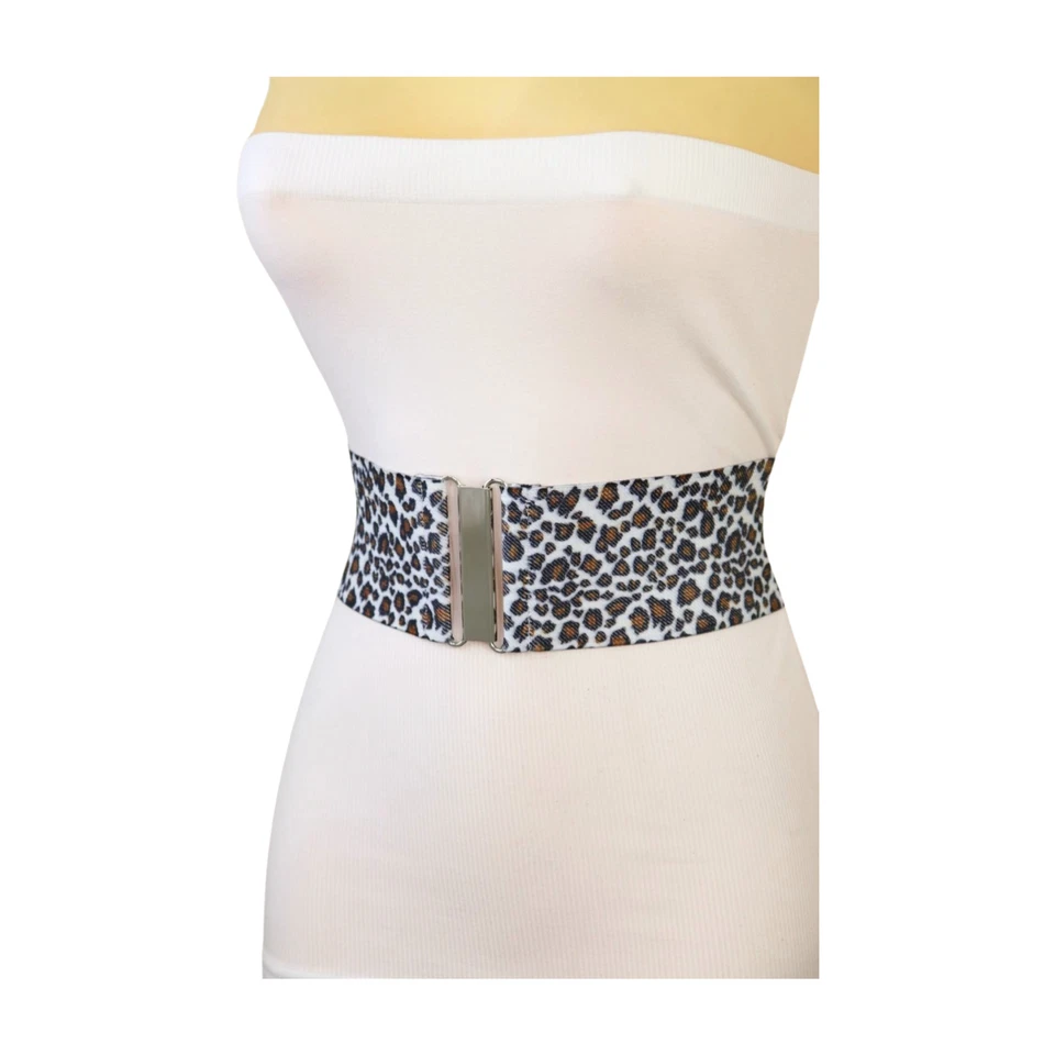 Mujeres Guepardo Correa Elástica Ancha Cinturón Calle Estampado Animal Hebilla Plateada Ajuste S M Foto 2 de 4
