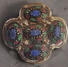 VTG SARAH COVENTRY LIGHT OF THE EAST MOSAIC ENAMEL BROOCH PIN 2"