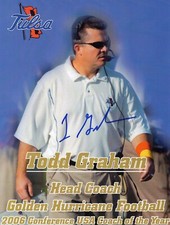 TODD GRAHAM AUTOGRAPH, AMERICAN FOOTBALL, TULSA